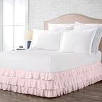 Multi-Ruffle Bed Skirt, Soft Multi Elastic Dust Ruffles with Wrap Around Bed Skirt Easy Fit with 18 Inch Drop 100% Cotton 800 Thread Count (King XL, Pink)