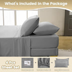 Queen Sheet Set - 4 Piece Silky Soft Breathable Bed Sheet & Pillowcase Set, 16" Deep Pocket Hotel Luxury Wrinkle Free Easy Care Bedding Sheets, Light Grey
