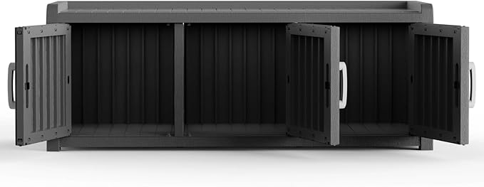 3 Doors Shoe Storage Bench - 2 Side Door Hidden Furniture Cabinet with Storage, Waterproof Entryway Bench with Seat for Indoor Outdoor, End of Bed Footrest Stool for Bedroom, Hallway, Black
