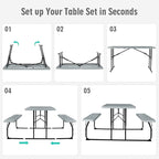 GYMAX Picnic Table, 550 LBS Folding Picnic Tables with Benches & Seats, Weather-Resistant Easy Setup Portable Picnic Table, Wood-Like Foldable Picnic Tables for Outdoors Patio Deck Party BBQ (Grey)
