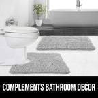 GORILLA GRIP Plush Absorbent Shaggy Chenille Bath Rug Mat for Square Toilet Base with Rubber Backing, Machine Washable Rugs, Soft Microfiber Contour Mats for Toilets, Bathroom Decor, Lt Gray