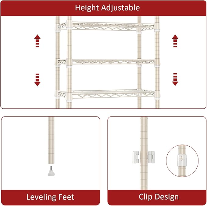 IZEUK 4 Tier Steel Storage Shelves, Heavy Duty Metal Shelf Wire Shelving Rack for Pantry, Kitchen, Living Room, or Bathroom Organization (11.8" D x 23.6" W x 47.5" H, 1000LBS, Light Tan)
