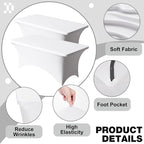 Trlyc 2 Pack 6FT Spandex Table Cloth - 72 x 30 Inch Rectangular Stretch Tablecloth, Wrinkle Resistant Scretch Table Cover for Wedding, Party, Banquet, Picnic, Outdoor Decoration (2Pcs,White)