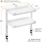 ARES WING 2-Tier Clamp On Desk Shelf, 16 inch Adjustable Above or Under Desk Storage Shelves Holds 66 lbs, Heavy Duty Desktop Organizer with Headphone Holder for Working and Gaming Accessories, White