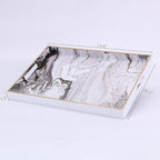 Decorative Tray, Marbling Plastic Tray with Handles, Rectangular Vanity Tray and Serving Tray for Bathroom, Kitchen, Ottoman and Coffee Table, 15.6” x 10.2”, White