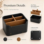 Remote Control Holder with Removable Wood Compartments for Media Devices, Desktop Stationery, and Bedside Nightstands, Black