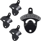 Classic Black Wall Mount Beer Bottle Opener, Rust-free Wall Hanging Beer Bottle Cap Opener for Bar Patio Hotel (4 Packs)