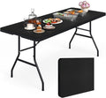 Giantex Folding Picnic Table, 6FT Portable Foldable Tables for Party BBQ, Metal Legs, HDPE, Outdoor Indoor Camping Table with Handle, No Assembly (Black)
