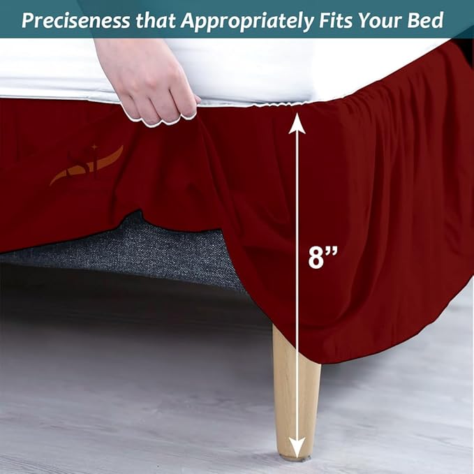 Shreem Linen Ruffled Bed Skirt with Split Corners, Gathered Style, 100% Microfiber, 8-Inch Drop, Dust Ruffle Bedskirt with Platform, Full-XXL, Burgundy