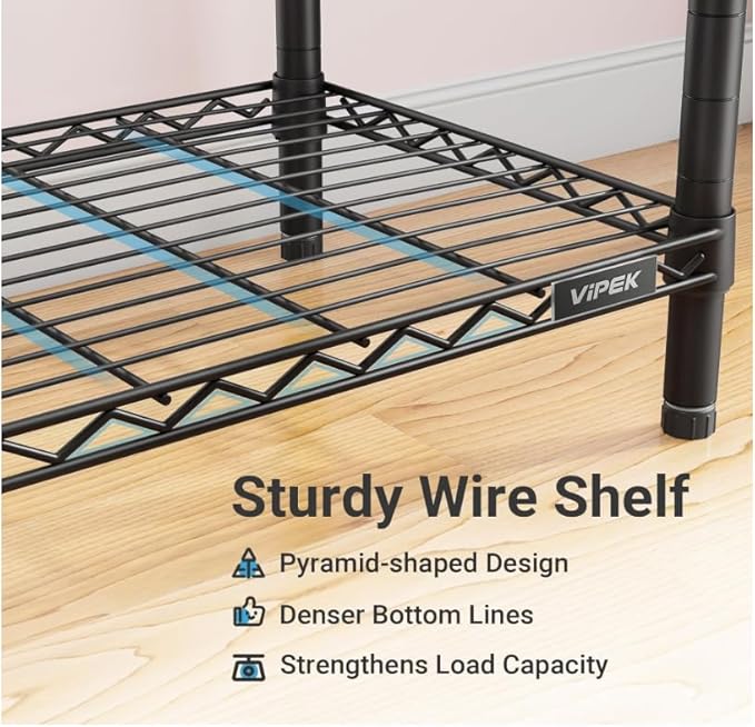 VIPEK X20 Expandable Metal Clothing Rack Adjustable from 3'3" to 4'8" Heavy Duty Garment Racks with Adjustable Shelves and Hanger Rods Portable Wardrobe Open Closet Rack System, Black