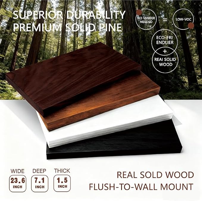 Solid Wood Floating Shelves, 23.6in Finished Real Wood Wall Shelves
