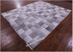 Modern Design Premium Cowhide Leather Carpet with Chevron Pattern, Area Rug (Grey, 12x15)