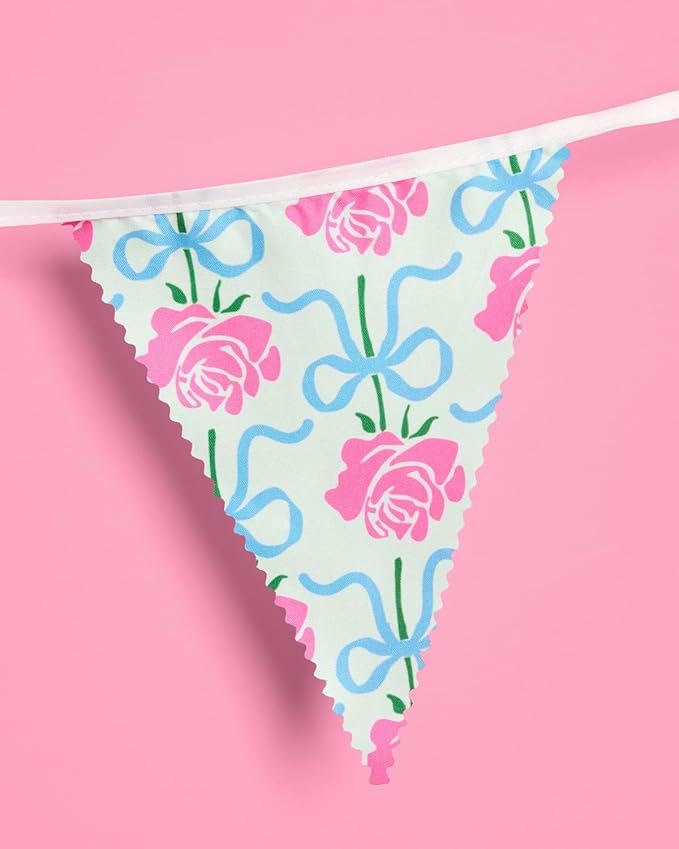 xo, Fetti Tea Party Bunting Banner - 32 Pieces 30ft | Garden Party Garland, Pastel Floral Decor, Birthday, Easter Pennants, Spring, Mother's Day, Pink Blue Purple