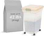 IRIS USA Airtight Dog Food Storage Container, WeatherPro, Up to 40 lbs, Removable Wheels, for Dog Cat Bird and Other Pet Food Storage Bin, Keep Fresh, Translucent Body, Made in USA, Clear/Almond