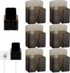 Geelin 6 Pcs Wall Mounted Phone Holder Self Adhesive Cell Phone Stand with Charging Hole Acrylic Remote Control Stand Bedside Organizer for RV Bed Desk Shower Most Smartphone(Black,Classic Style)