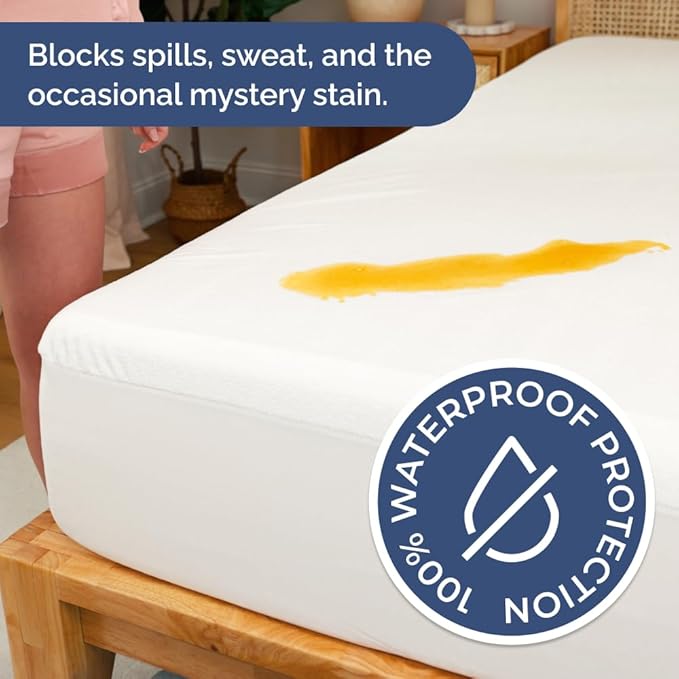 100% Waterproof Mattress Protector Or Your Money Back Twin Size-Premium Fitted Terry Cover - Noiseless, Soft & Cooling - Secure Fit up to 16” Deep Pockets -Machine Washable & Wrinkle-Free - White