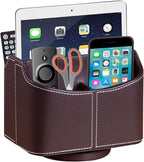 PU Leather Remote Control Holder, 360 Degree Spinning Desk TV Remote Caddy, Desk Organizers and Accessories, for Controller, Media, Mail, Calculator, Mobile Phone, Pen Storage Holder, Brown