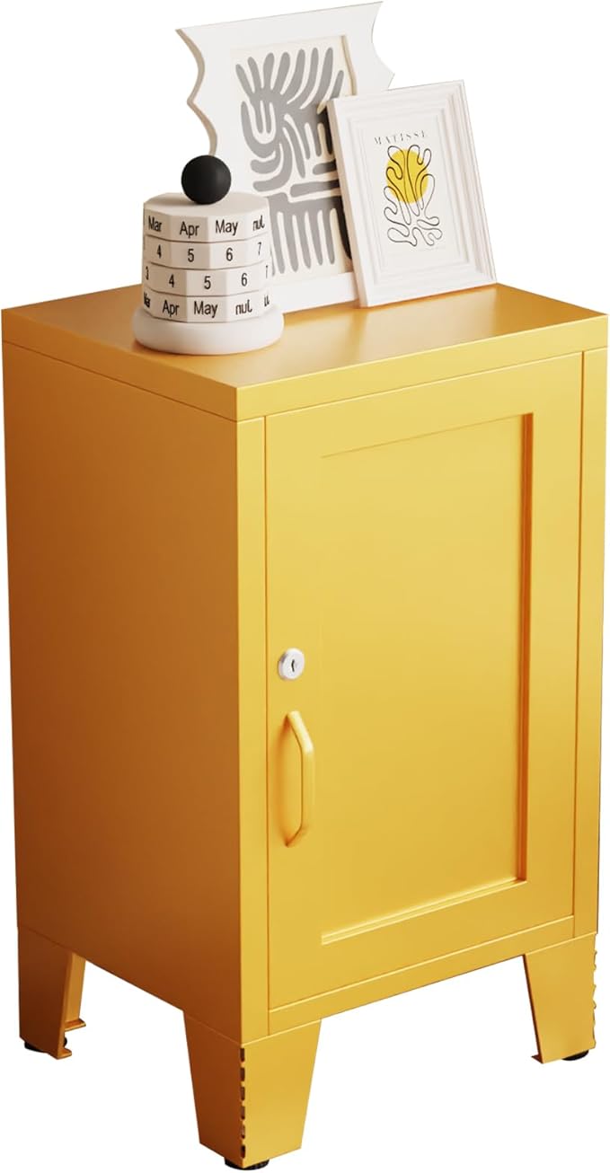ALBAD Metal Nightstand with Lockable Cabinet, Compact Mini Locker Bedside Table
