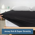 Twin Fitted Sheet Only, Super Soft & Cozy Twin Size Bed Sheets for Boys Kids with Deep Pocket to 14 Inch, Cooling Jersey Mattress Bottom Sheets,Shrinkage & Stain Resistant, Wrinkle Free, Black