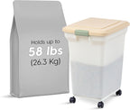 IRIS USA Dog Food Storage Container 58 lbs, Attachable Wheels, for Dog Cat Birds and other Pets, Food Storage Bin, Keep Fresh, Easy Mobility, BPA Free - Made in the USA, Almond/Pearl