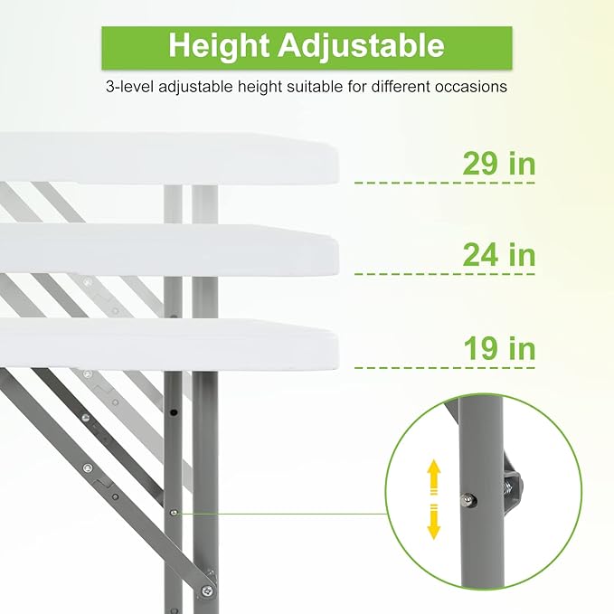 PayLessHere Folding Camping Table Plastic Picnic Table Office Table for Parties Wedding Camping Office with Carrying Handle (White, 4 FT)