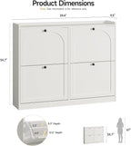 ONBRILL Shoe Cabinet with 4 Flip Drawers, Freestanding Ultra Slim Hidden Shoe Organizer with Classic Arched Pattern, 16-24 Pairs Shoe Storage Cabinet for Entryway Hallway Living Room (White)