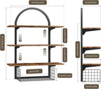 3 Tier Floating Shelf with Storage Baskets, Wall Mounted Bathroom Shelves Over