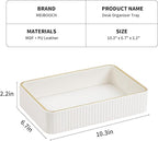 Desk Organizer Tray, PU Leather Nightstand Organizer Perfume Valet Tray for Men Women, Decorative Vanity Trays Trinket Dish Key Bowl for Entryway Table (Ivory, Medium)