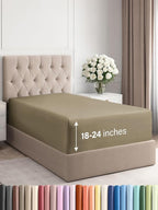 Extra Deep Twin XL Fitted Sheet - Hotel Luxury Single Fitted Sheet Only - Easily Fits 18 inch to 24 inch Mattress - Ultra Soft, Wrinkle & Fade Free w/Extra Deep Pockets - Breathable & Comfy - Khaki