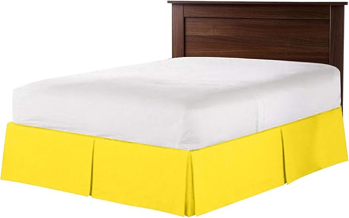 Bed Skirt - 100% Cotton 800 Thread Count Box Pleated Bed Skirt - Luxury Pleated Dust Ruffle, Hotel Quality Modern Bed Skirt, Easy Fit with 12 Inch Tailored Drop, Full, Yellow