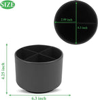 Round Leather Art Supply Organizer,Remote Control Holder,360 Degree Spinning,Multi-Functional Pencil Holder,4 Compartments Desktop Stationary Organizer(1-Sheep Black)
