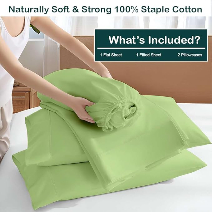 NON Sticky cotton Queen Size Sleeper Sofa Sheets, 4 Piece Egyptian Cotton Bed Sheet Set for Sofa Bed, 6" Deep Pocket Fitted Sheet for Pull Out Couch Mattress, 60" x 75", Sage Solid, Soft & Breathable