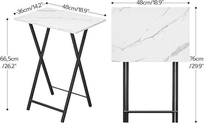 HOOBRO Folding TV Tray Tables, Set of 4 TV Trays with Storage Rack, Industrial Side Table for Eating at Couch, Foldable Snack Table for Small Space, Easy Assembly, White and Black BW50BZ01