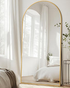 Full Length Mirror with Stand, 78"x38" Arched Full Body Mirror, Large Stand Up Mirrors, Aluminum Frame Floor Standing Mirrors, Freestanding Hanging Leaning Mounted for Bedroom Living Room, Gold