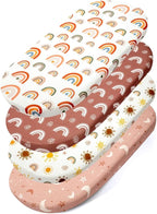 Jola's House 4 Pack Boho Bassinet Sheets - Sunshine & Rainbow Design - Neutral Unisex - Fitted Baby Bassinet Sheets