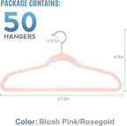 TIMMY Velvet Hangers - Suit (50-Pack) Ultra Thin Coat Hangers with Heavy Duty Construction, Holds up to 10 Lbs - Blush Pink/Rosegold Finishes
