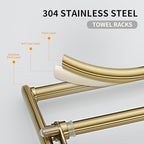 BESy 24 Inch Brushed Gold Towel Racks, Bathroom Towel Shelf with Foldable Towel Bar Holder and Towel Hooks, Wall Mounted Multifunctional Bathroom Accessories, Double Towel Bars