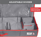 HOLDN' STORAGE Premium Wrapping Paper Storage Container - Durable 600D Tearproof, Fits 27 Rolls Gift Wrap Extra Pockets for Ribbons & Bows Underbed Storage - Ideal for Holiday Christmas, Grey/Red Trim