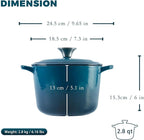 Flavehc Dutch Oven Pot with Lid 2.8 qt Cast Iron Dutch Oven for Bread Baking DarkCyan Enameled Cast Iron Rice Pot with Handels