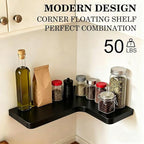 Floating Corner Shelves, Wall Shelf Set of 3, Shelves for Wall Storage, Solid Wood Shelves for Storage, Wall Mount Wooden Display Shelf for Bathroom Bedroom Kitchen Garage (Black 3 Pcs)