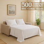 Sleeper Sofa 4 Piece Bed Sheet Set Premium Quality 100% Cotton 500 Thread Count, Smooth & Super Soft Sateen Weave, Extra Soft Bed Sheets, Wrinkle Free, 4 Inch Deep Pocket (Full, White)