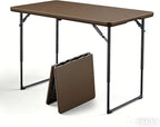 4ft Folding Table, Foldable Picnic Table Portable Table for Indoor Outdoor Use Heavy Duty Plastic Table Camping Table for Party, BBQ, Brown