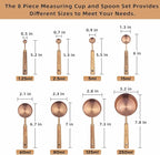 Measuring Cups and Spoons Set of 8, Stainless Steel Measuring Cup with Wooden Handle, Kitchen/Food/Liquid/Baking (Copper)