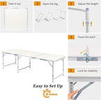 Outvita 6ft Portable Folding Camping Table, Outdoor Waterproof Adjustable Height Table, Aluminum Lightweight Suitcase Foldable Table for Picnic BBQ Beach Dining