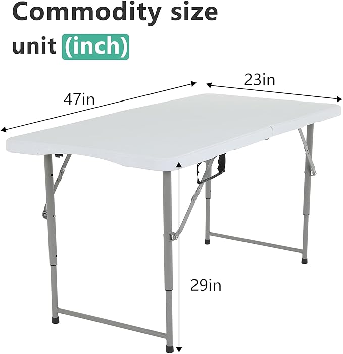 FDW 4FT Folding Table Half Portable Foldable Table Picnic Table for Office Home Camping Party (White, 4 FT)