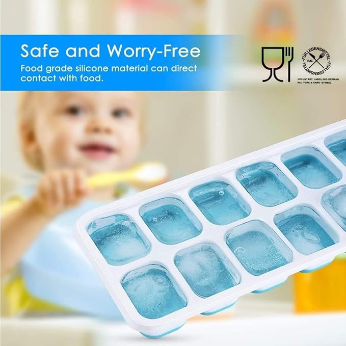 Ice Cube Trays, Silicone Easy-Release and Flexible 14-Ice Trays with Spill-Resistant Removable Lid, BPA Free, Durable and Dishwasher Safe, 4 Pack