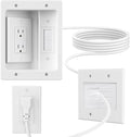 in Wall Cable Concealer Kit with Brush Wall Plate,Recessed Outlet Box,9ft Cord,2 Gang Pass Through Wire Hider for TV Cable Management,HDMI Cables and Home Theater Systems