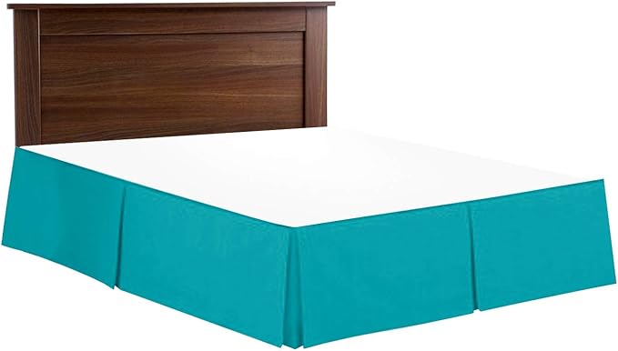Bed Skirt - 100% Cotton 800 Thread Count Box Pleated Bed Skirt - Luxury Pleated Dust Ruffle, Hotel Quality Modern Bed Skirt, Easy Fit with 12 Inch Tailored Drop, Full XXL, Turquoise