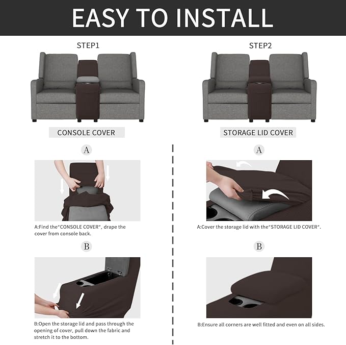 Easy-Going 2-Piece Recliner Console Cover for Reclining Loveseat Covers Stretch Jacquard Middle Console Cover for Recliner Couch and Sofa Chocolate