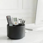 Round Leather Art Supply Organizer,Remote Control Holder,360 Degree Spinning,Multi-Functional Pencil Holder,4 Compartments Desktop Stationary Organizer(1-Sheep Black)